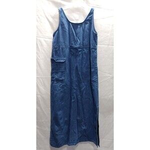 Vintage Sun Belt Denim Dress Womens Large Blue Pockets Sleeveless Cotton -READ